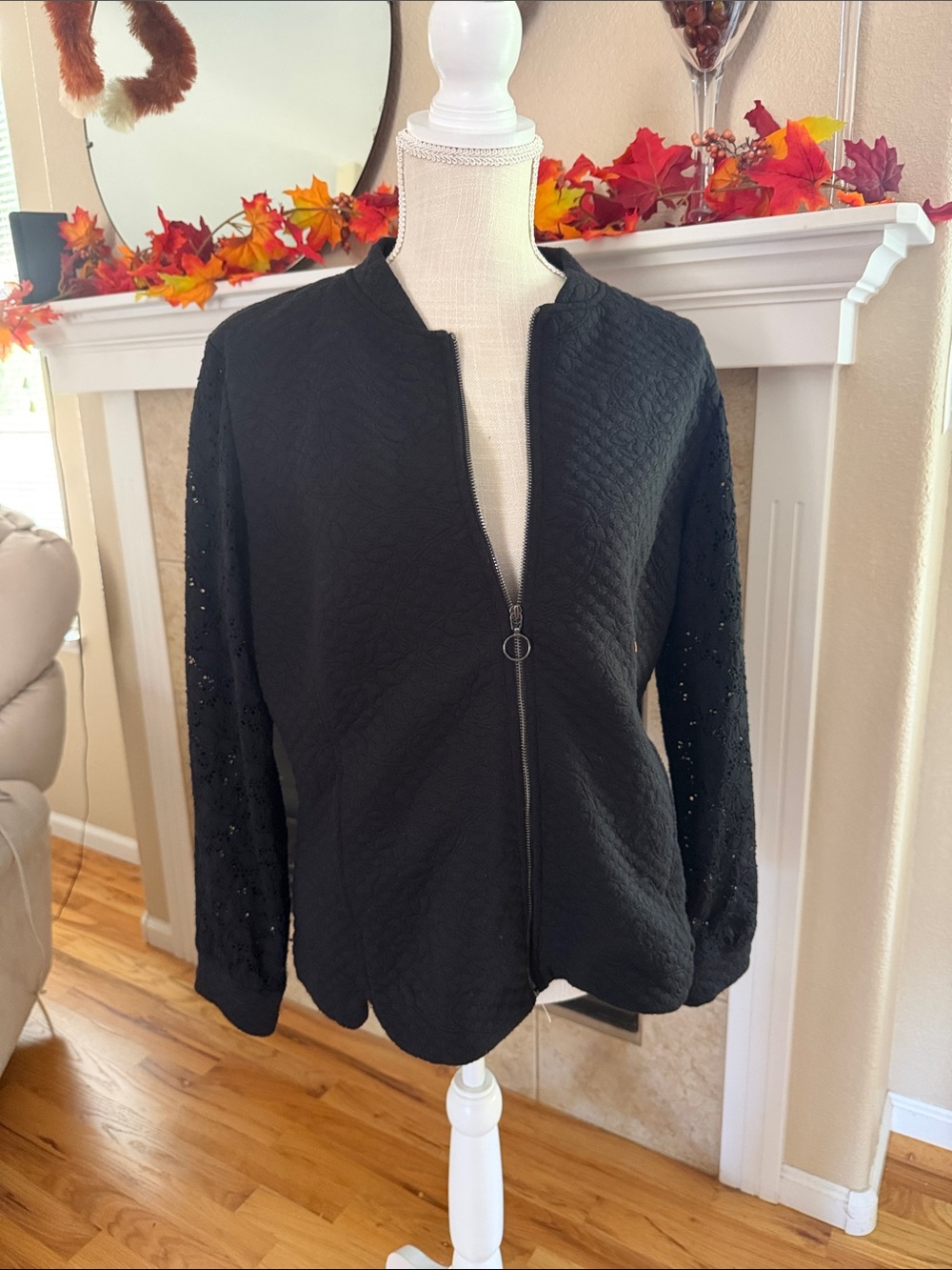 Isaac Mizrahi Black Quilted Zip-Front Blazer Jacket